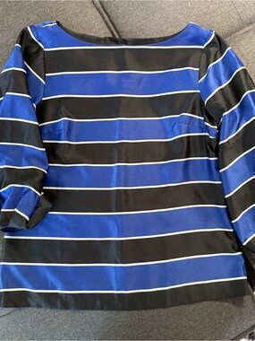 Banana Republic Blue and Black Striped Boatneck Blouse/Tunic